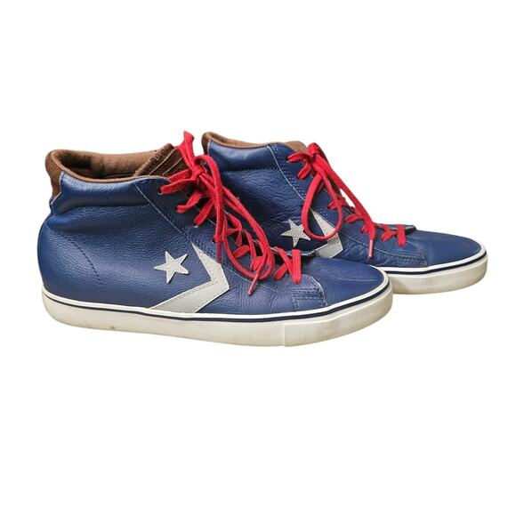 Converse Con Pro Leather Vulcanized Mid Shoes Blue Red Brown Size Mens 8 W 9.5 - Picture 2 of 14